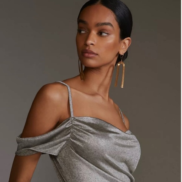 🆕 Anthropologie Lurex Cowl Neck Off The Shoulder Top Women’s Size Large - Picture 5 of 5